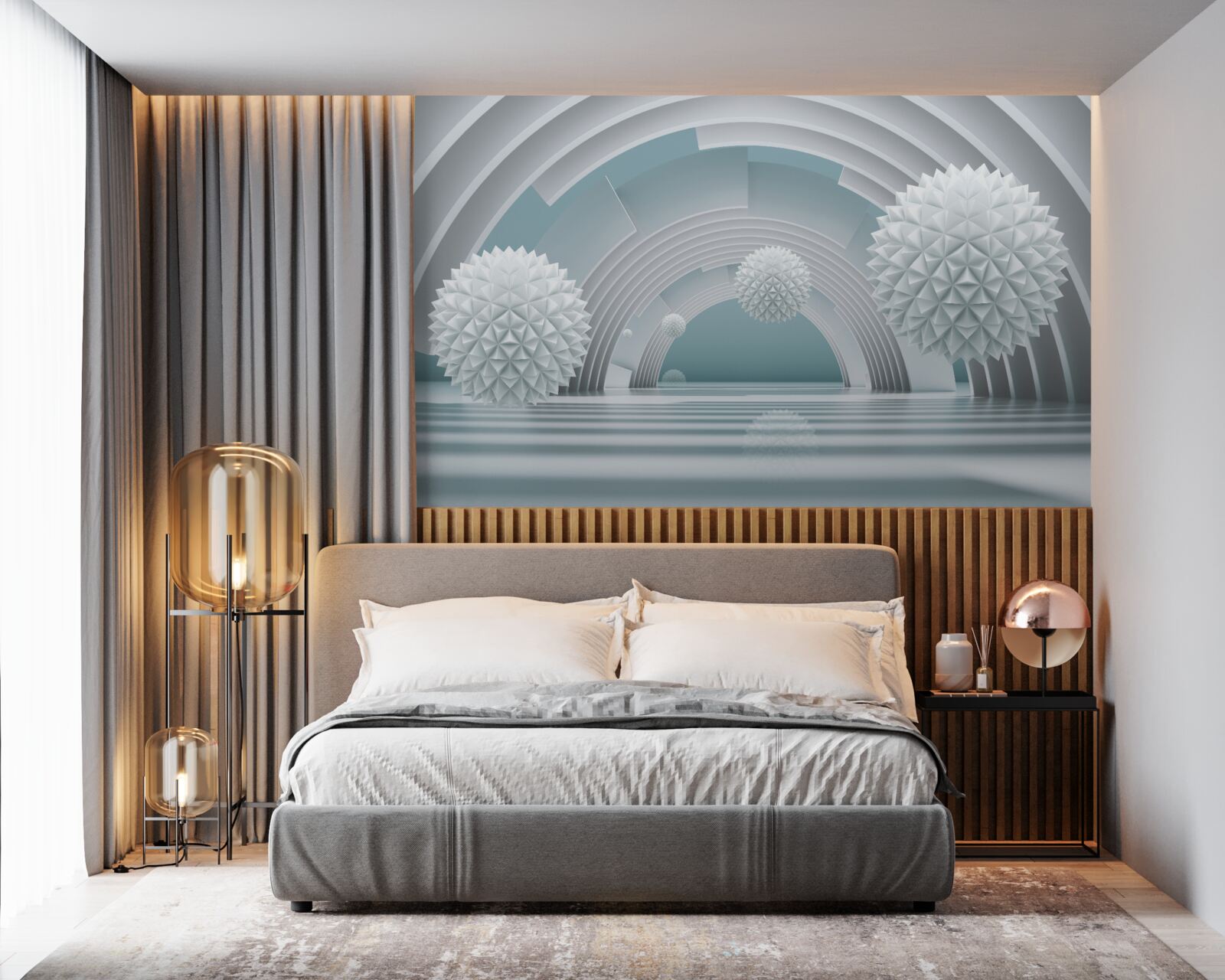 Fototapeta pływające ostre kule i okrągły tunel