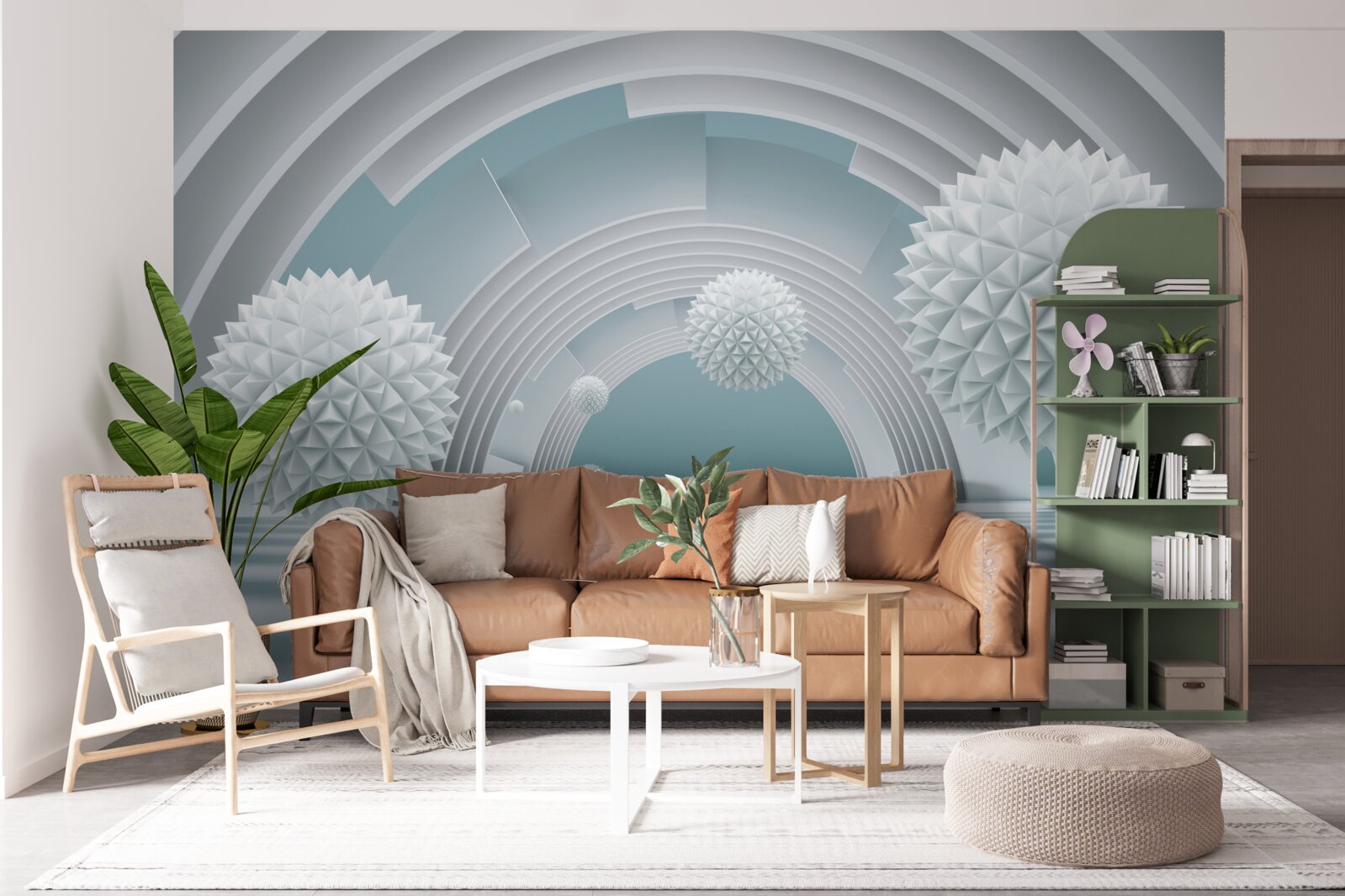 Fototapeta pływające ostre kule i okrągły tunel