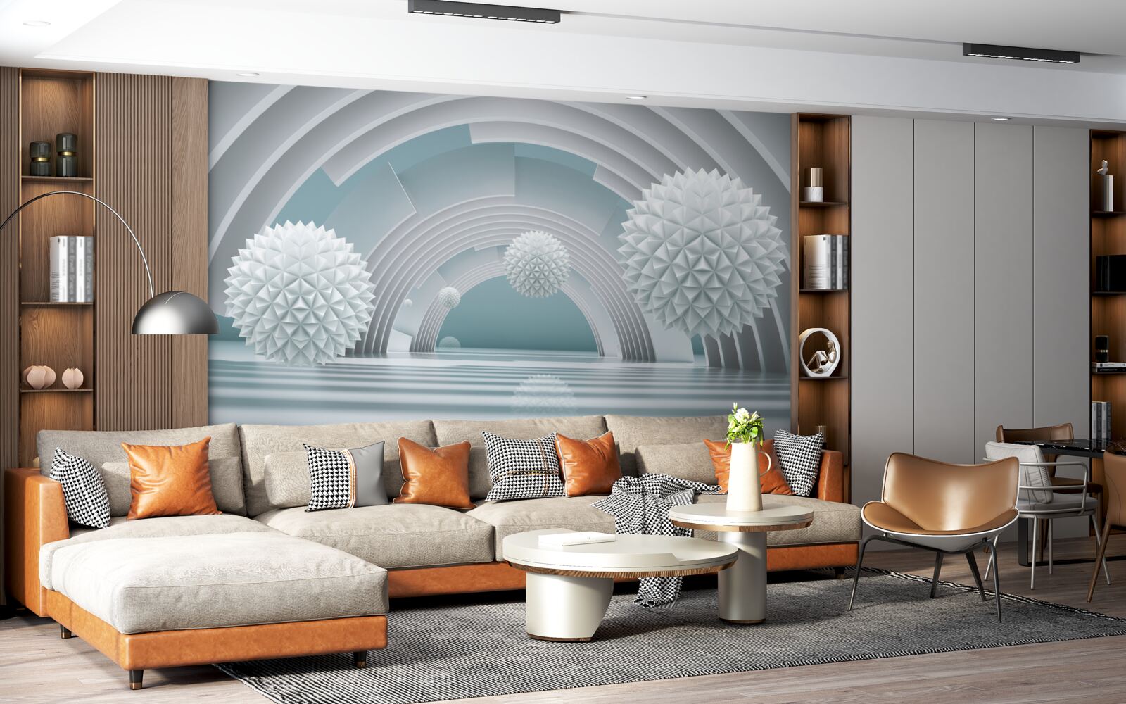 Fototapeta pływające ostre kule i okrągły tunel