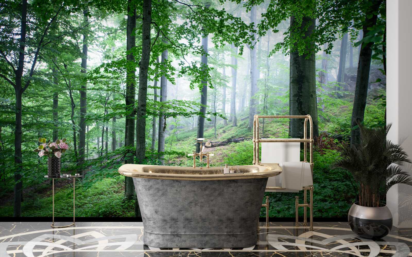 Fototapeta mgła opada na leśną gęstwinę