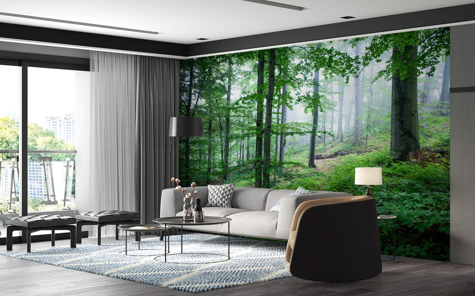 Fototapeta mgła opada na leśną gęstwinę