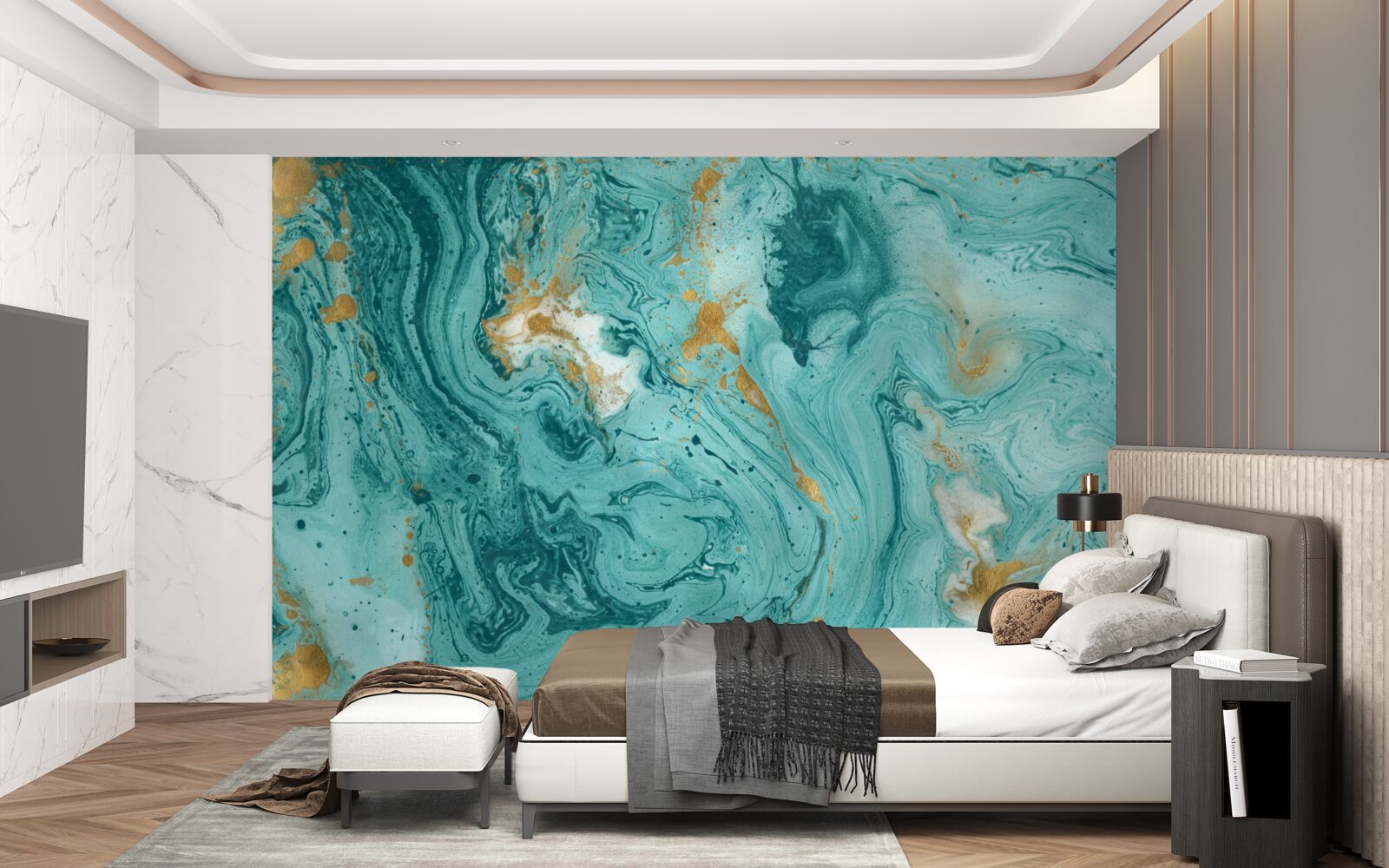 Fototapeta jasne niebieskie wzory na marmurze