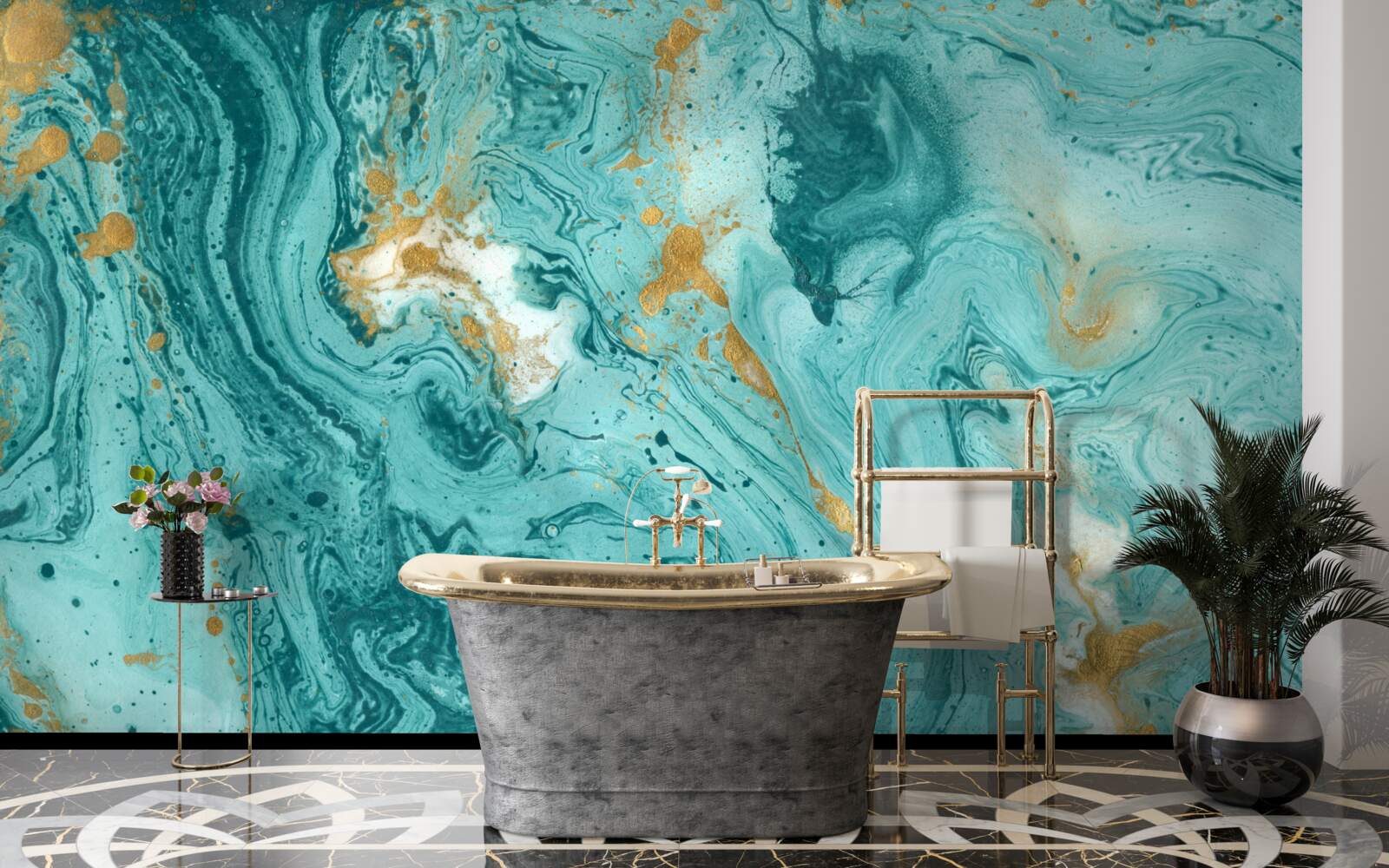 Fototapeta jasne niebieskie wzory na marmurze