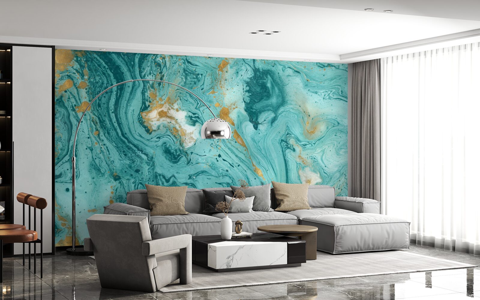 Fototapeta jasne niebieskie wzory na marmurze