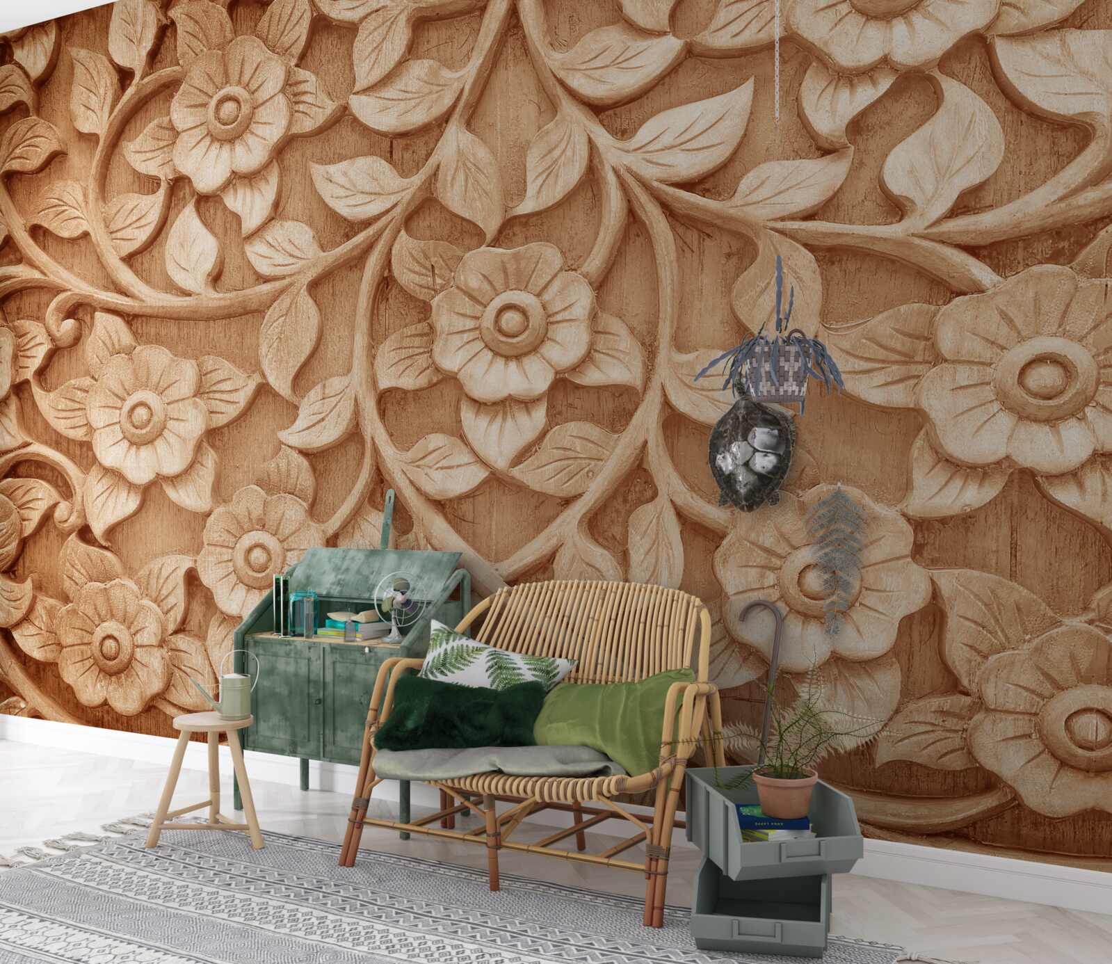 Fototapeta tekstura kwiatów wykonanych z drewna