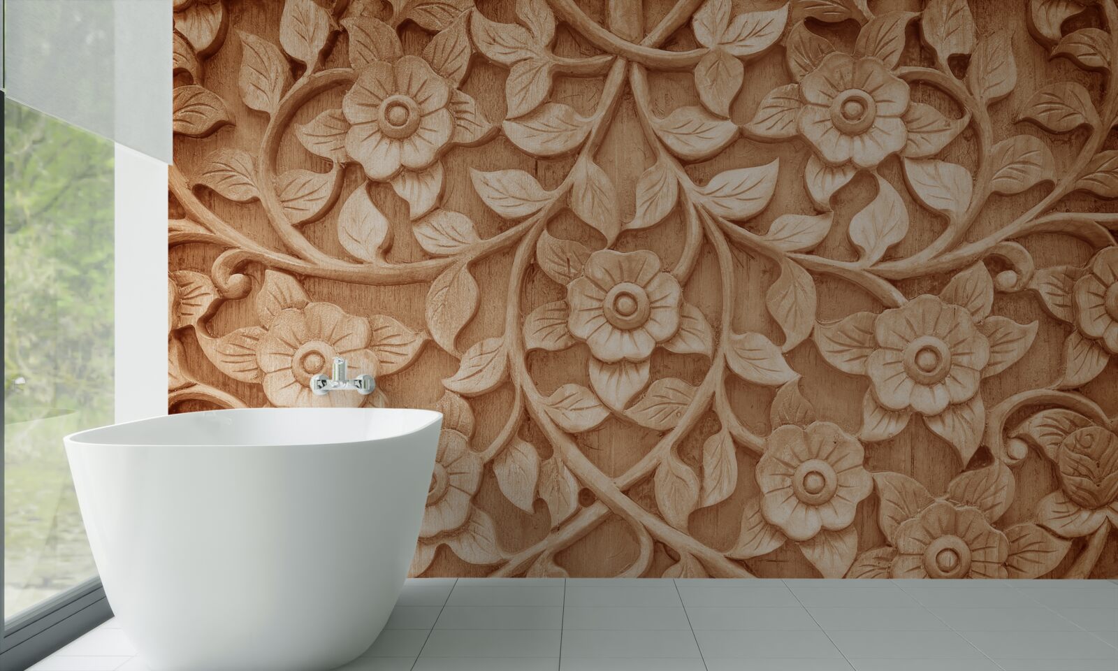 Fototapeta tekstura kwiatów wykonanych z drewna