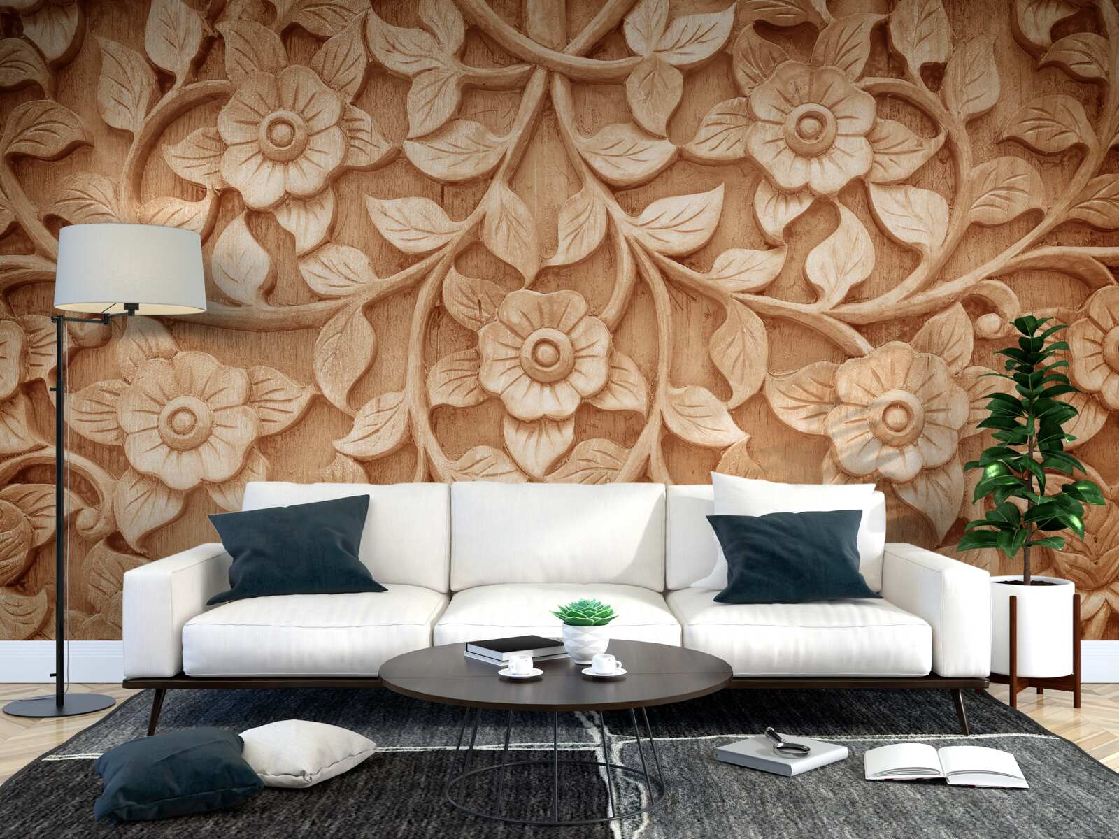 Fototapeta tekstura kwiatów wykonanych z drewna