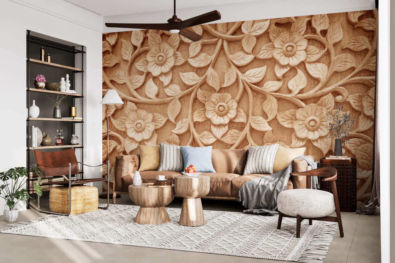 Fototapeta tekstura kwiatów wykonanych z drewna