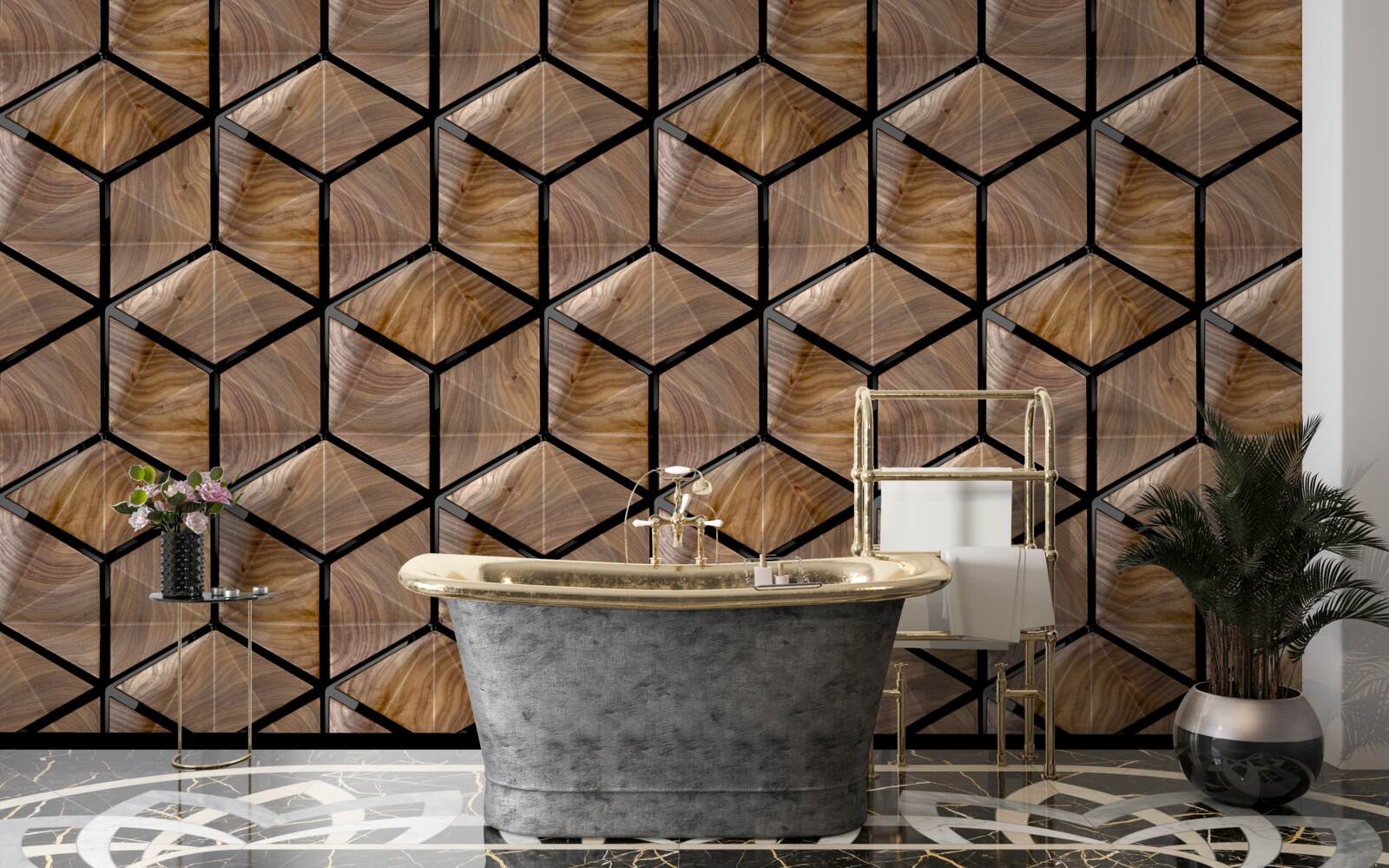 Fototapeta wzory geometrycznych kształtów na parkiecie