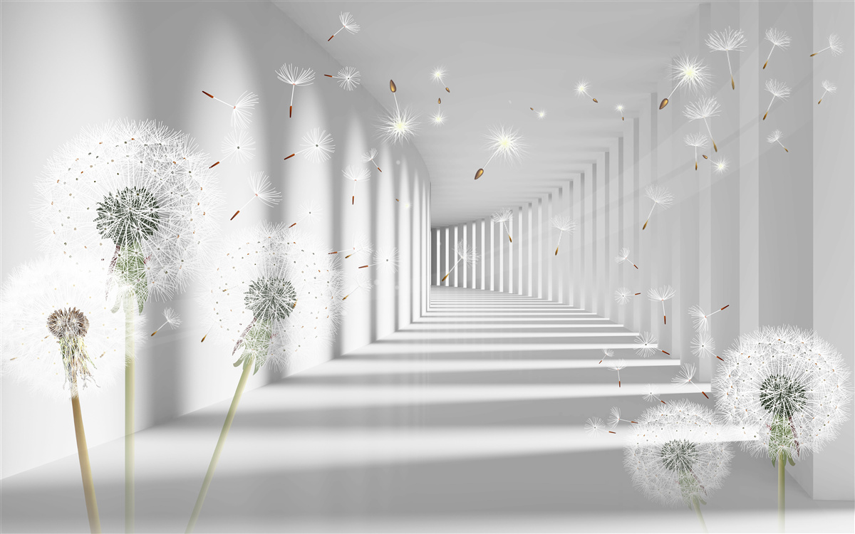 Fototapeta płatki mniszka lekarskiego wnoszone są do tunelu