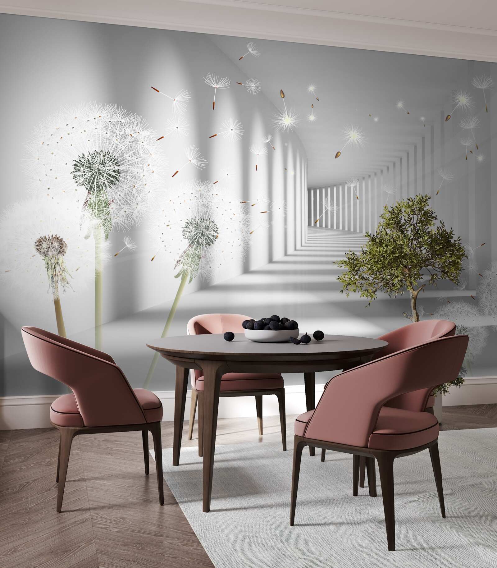 Fototapeta płatki mniszka lekarskiego wnoszone są do tunelu