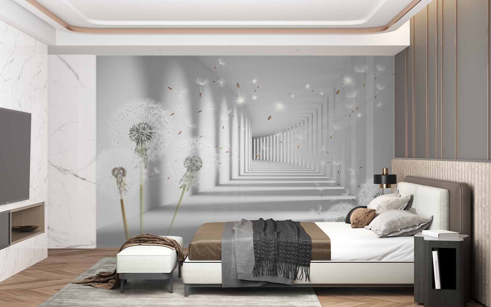 Fototapeta płatki mniszka lekarskiego wnoszone są do tunelu