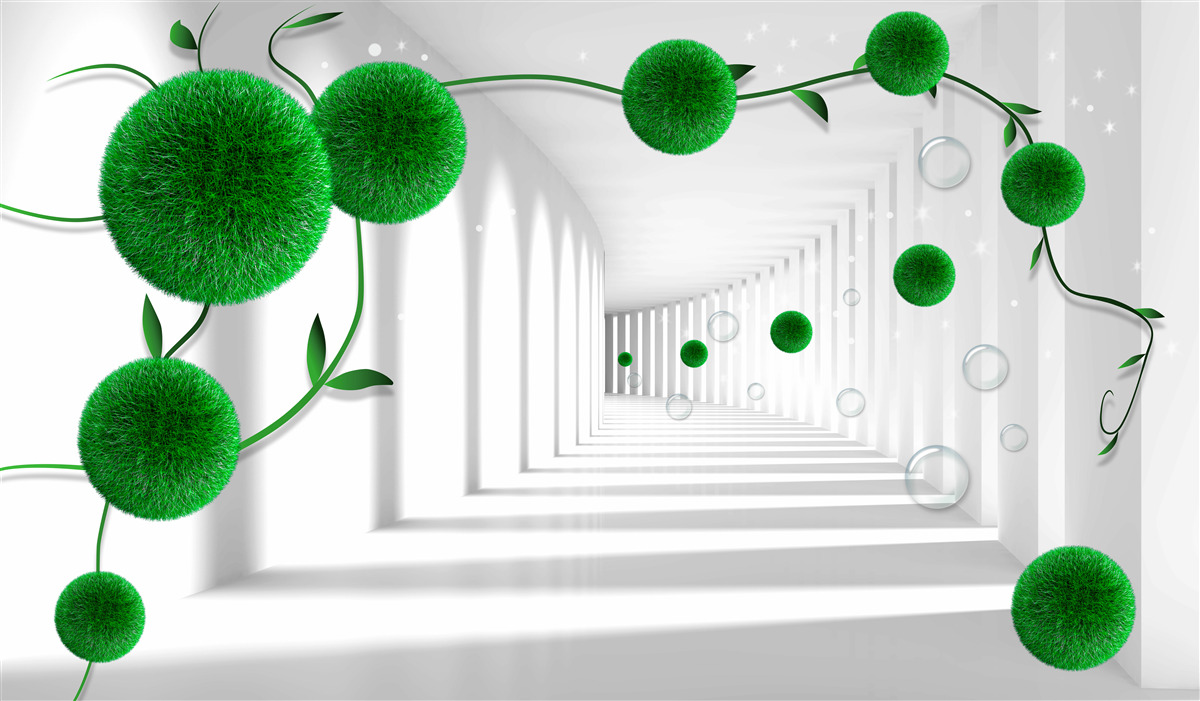 Fototapeta w tunelu unoszą się zielone kulki