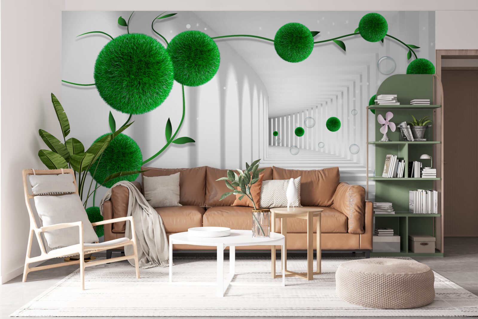 Fototapeta w tunelu unoszą się zielone kulki