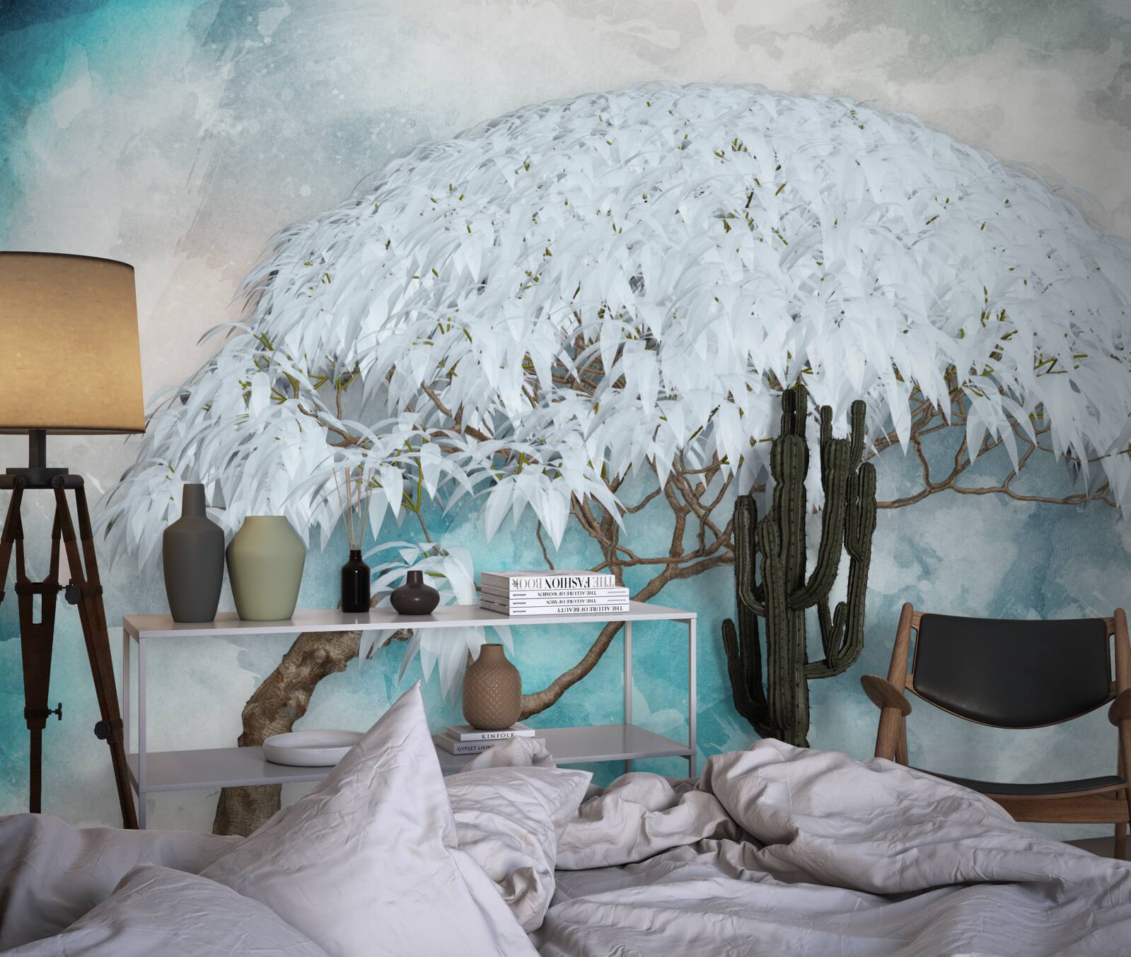 Fototapeta pod osłoną nocy kryje się śnieżnobiała bujna paproć