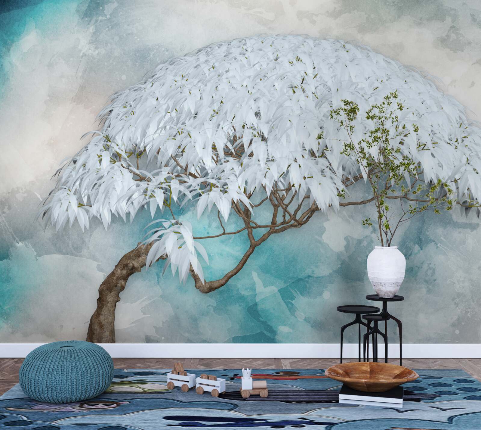 Fototapeta pod osłoną nocy kryje się śnieżnobiała bujna paproć