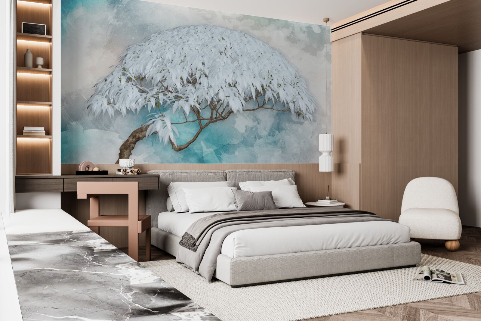 Fototapeta pod osłoną nocy kryje się śnieżnobiała bujna paproć