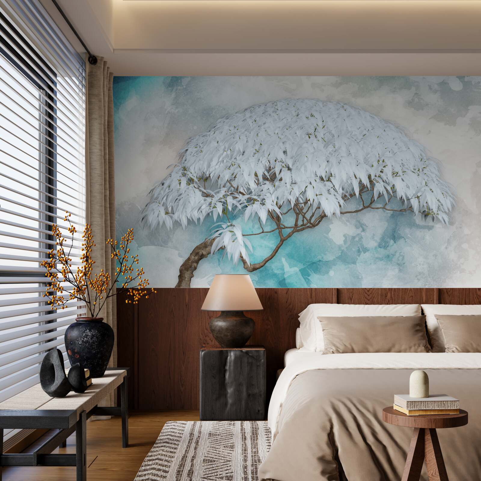 Fototapeta pod osłoną nocy kryje się śnieżnobiała bujna paproć