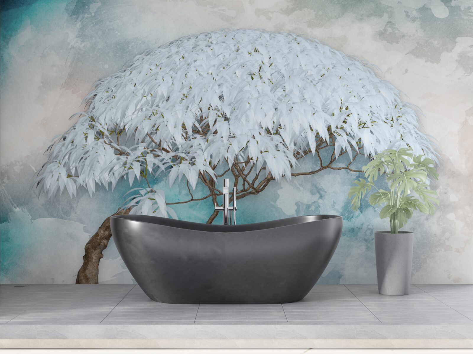 Fototapeta pod osłoną nocy kryje się śnieżnobiała bujna paproć