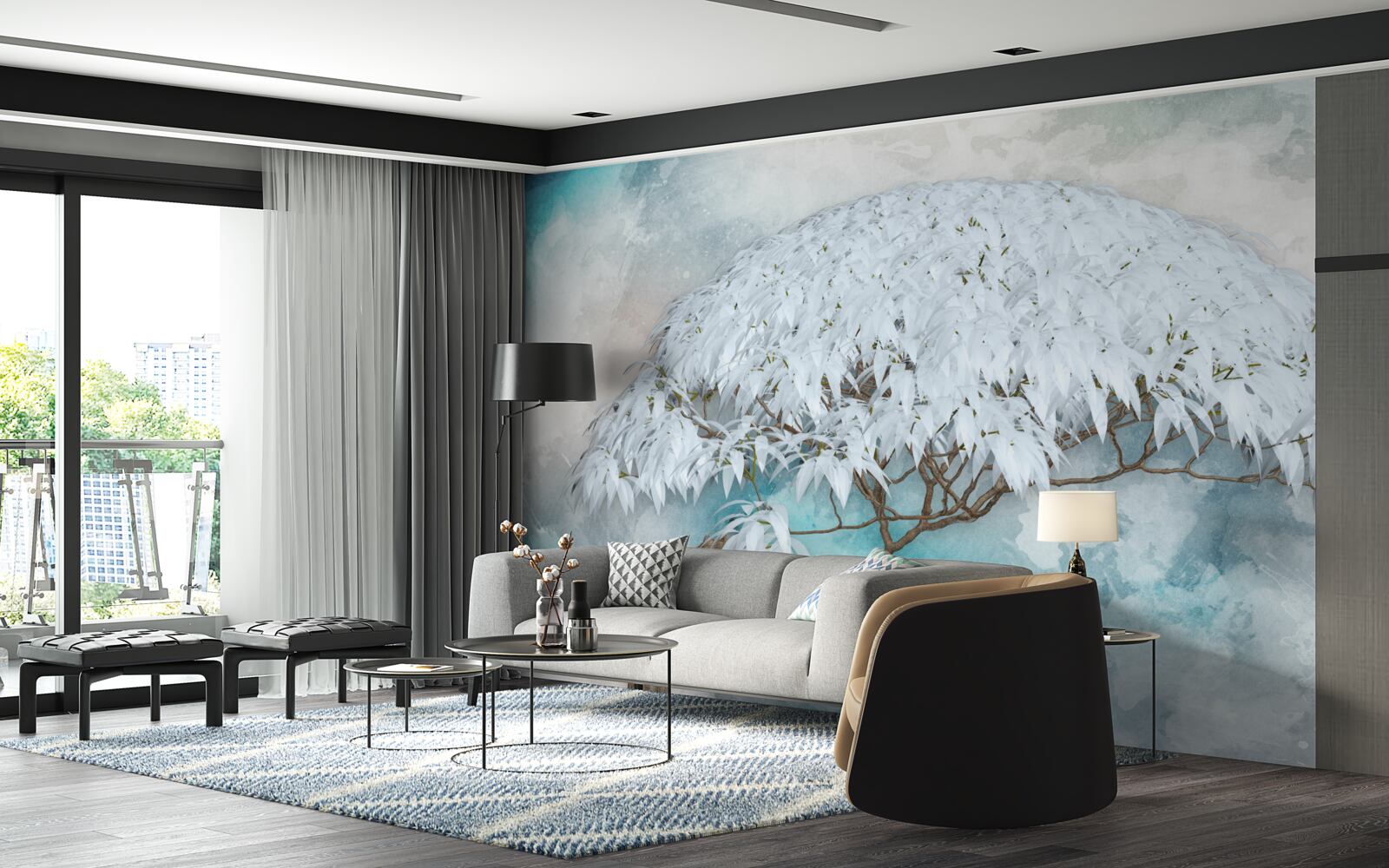 Fototapeta pod osłoną nocy kryje się śnieżnobiała bujna paproć