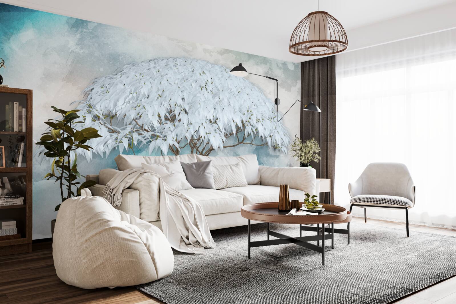 Fototapeta pod osłoną nocy kryje się śnieżnobiała bujna paproć