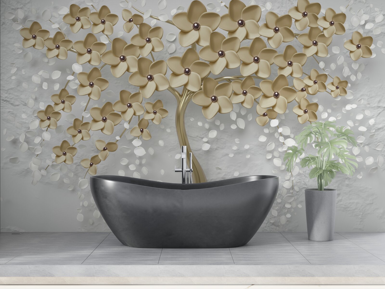 Fototapeta drzewo usiane złotymi kwiatami