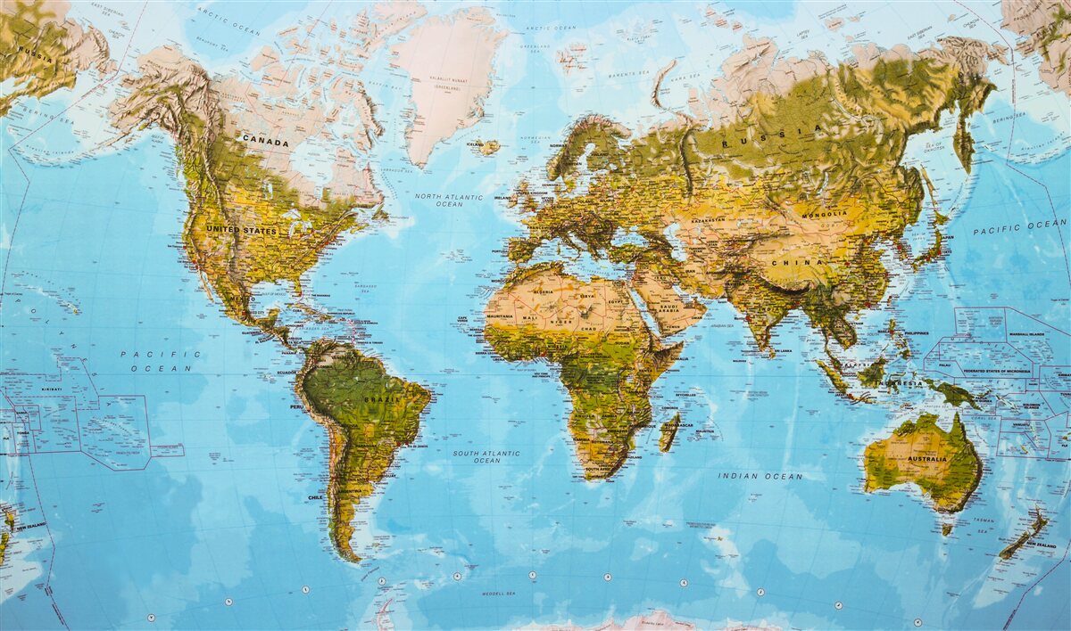 Fototapeta mapa świata z obszarami na wzniesieniach