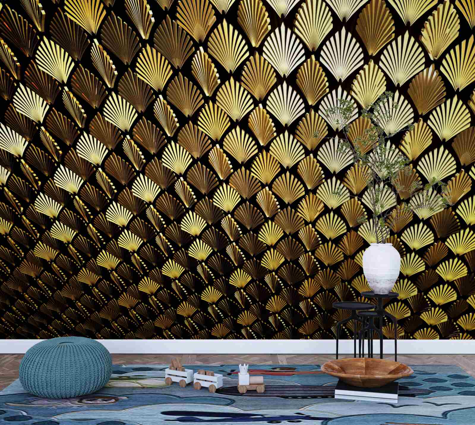 Fototapeta abstrakcja wykonana ze złota w kształcie paproci