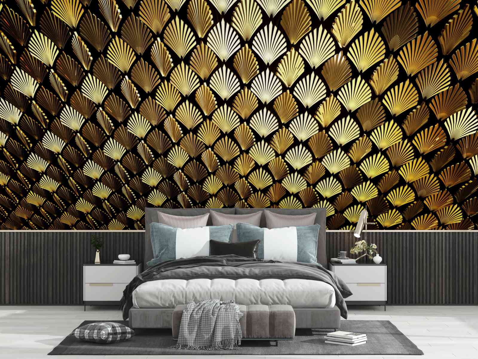 Fototapeta abstrakcja wykonana ze złota w kształcie paproci