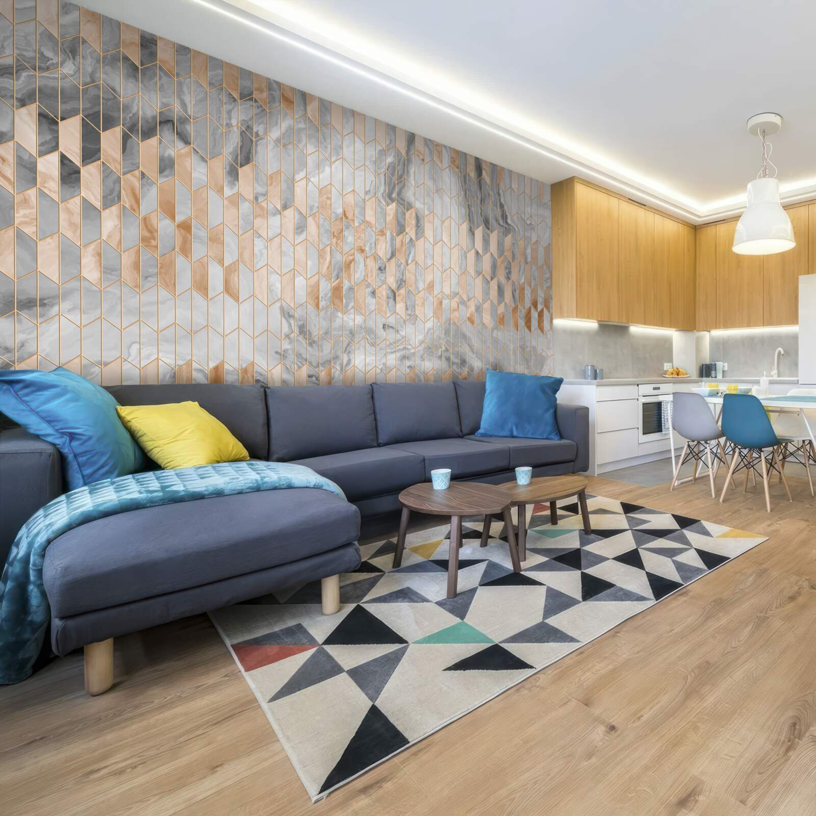 Fototapeta złoto-szara kompozycja geometryczna na marmurowej powierzchni