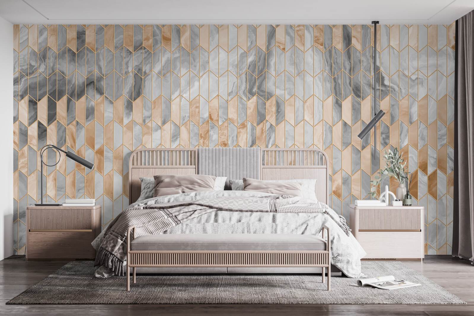 Fototapeta złoto-szara kompozycja geometryczna na marmurowej powierzchni