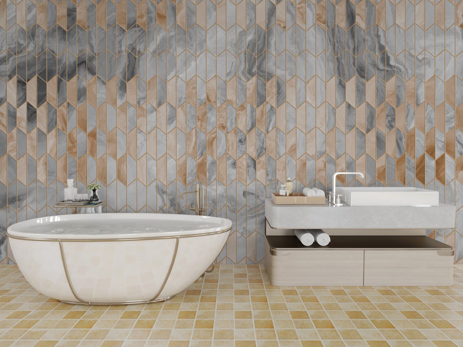 Fototapeta złoto-szara kompozycja geometryczna na marmurowej powierzchni