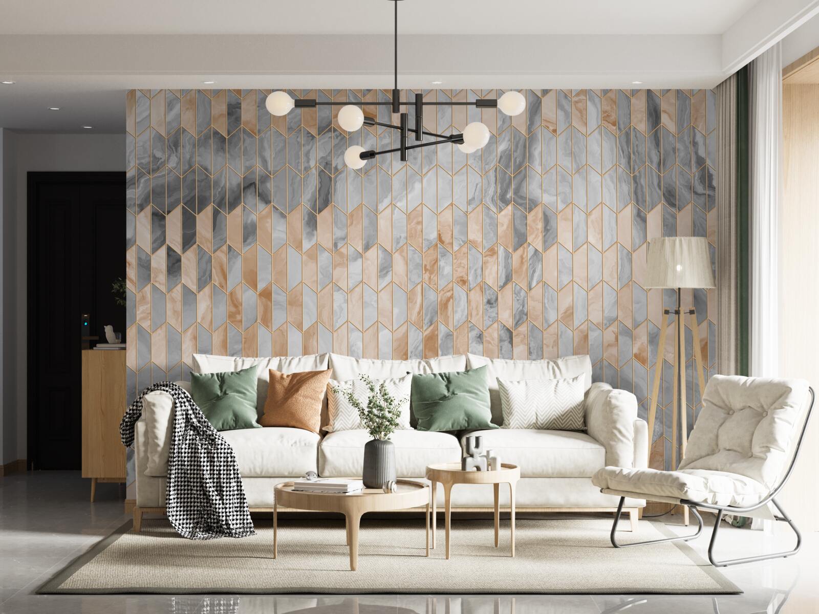 Fototapeta złoto-szara kompozycja geometryczna na marmurowej powierzchni