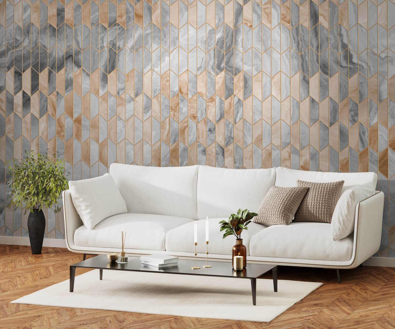 Fototapeta złoto-szara kompozycja geometryczna na marmurowej powierzchni