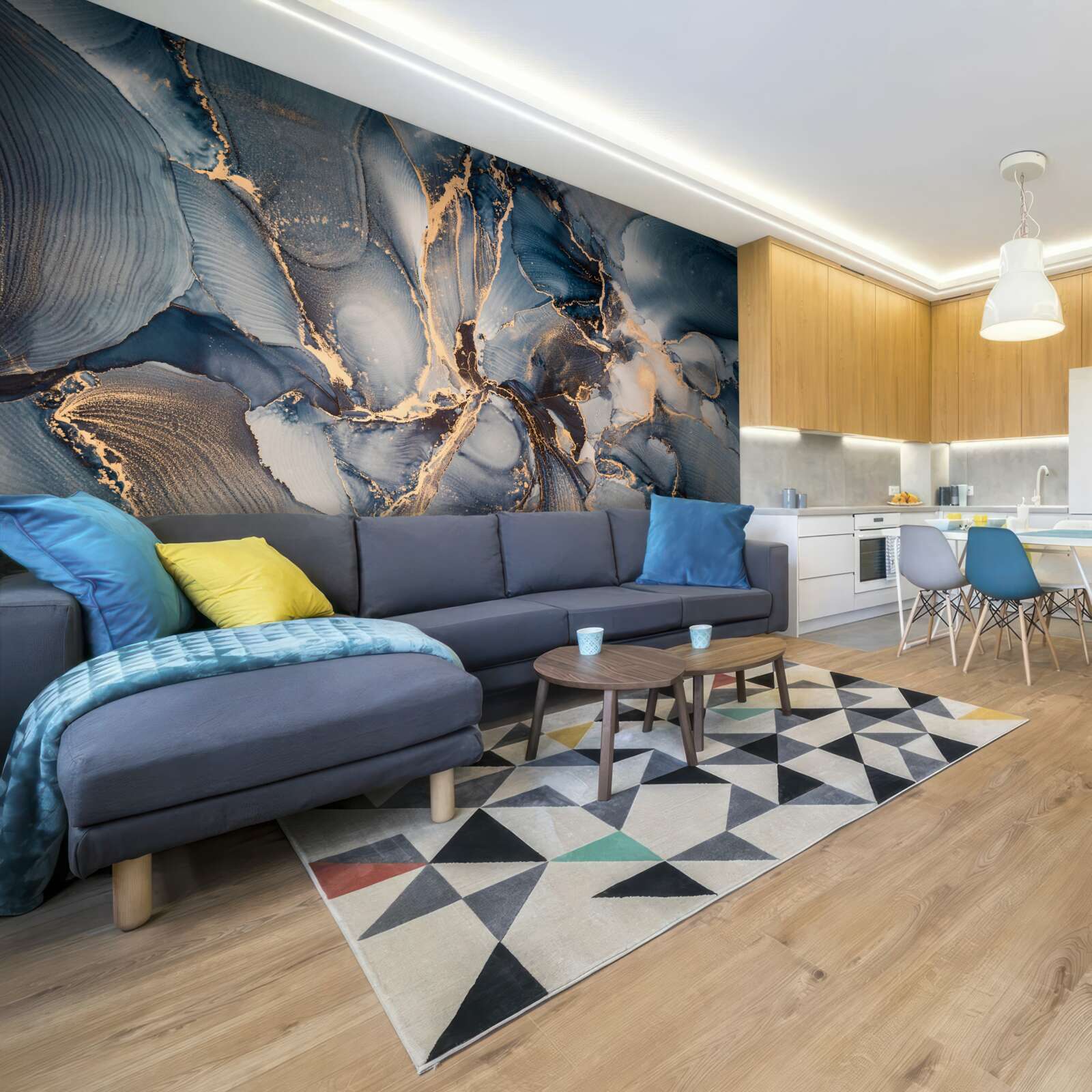 Fototapeta marmur w bogatych odcieniach błękitu i złota