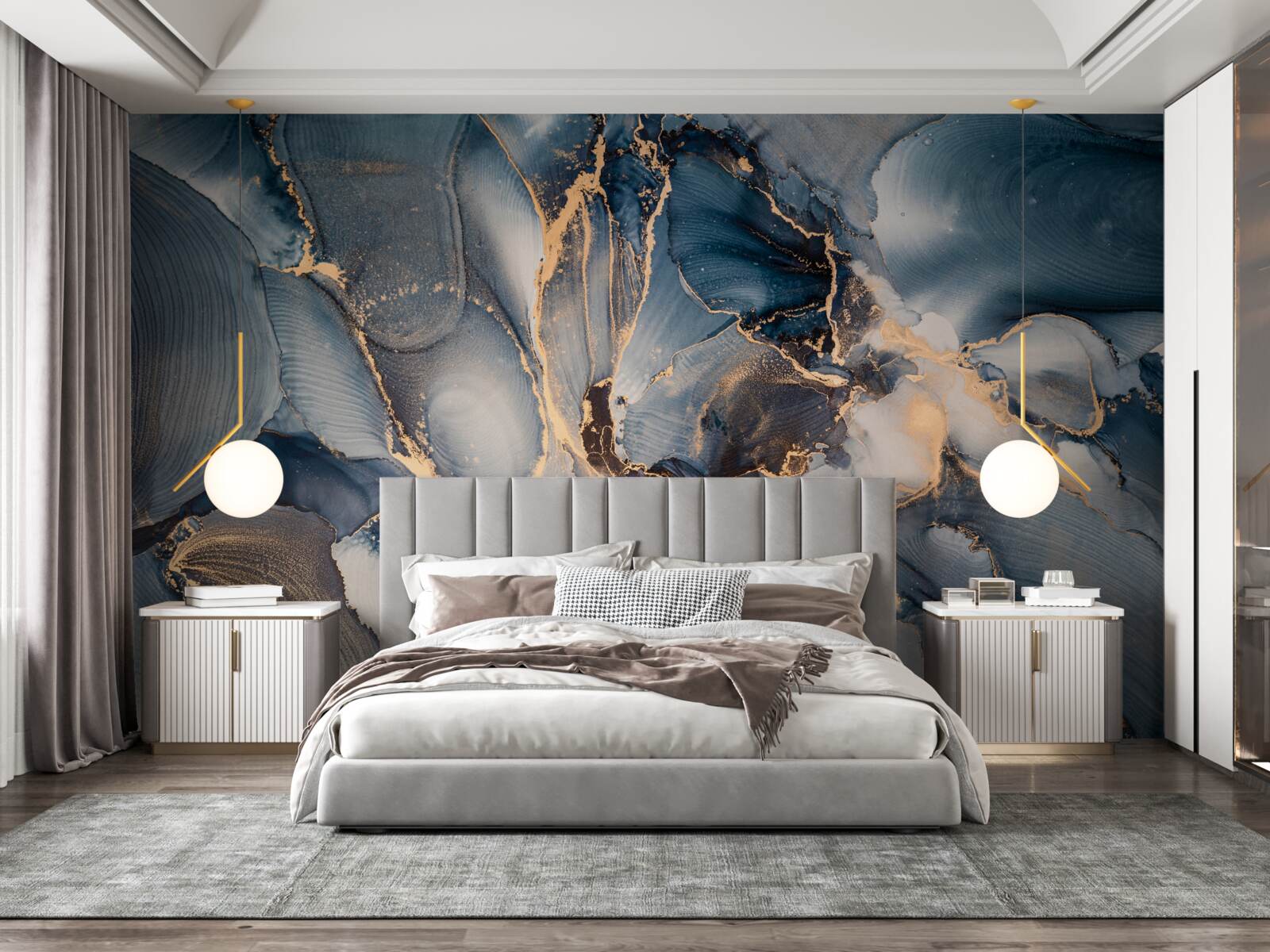 Fototapeta marmur w bogatych odcieniach błękitu i złota