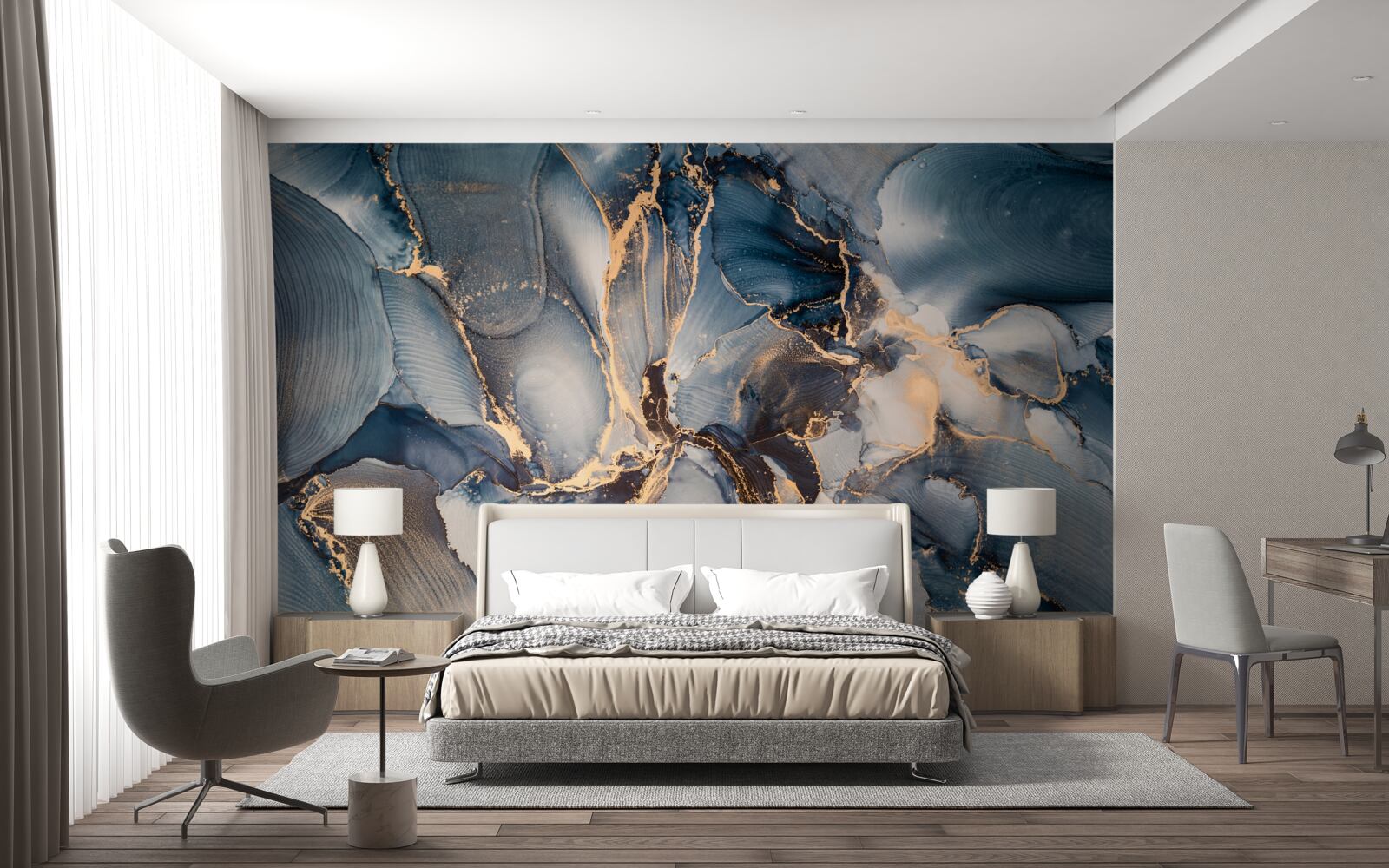 Fototapeta marmur w bogatych odcieniach błękitu i złota