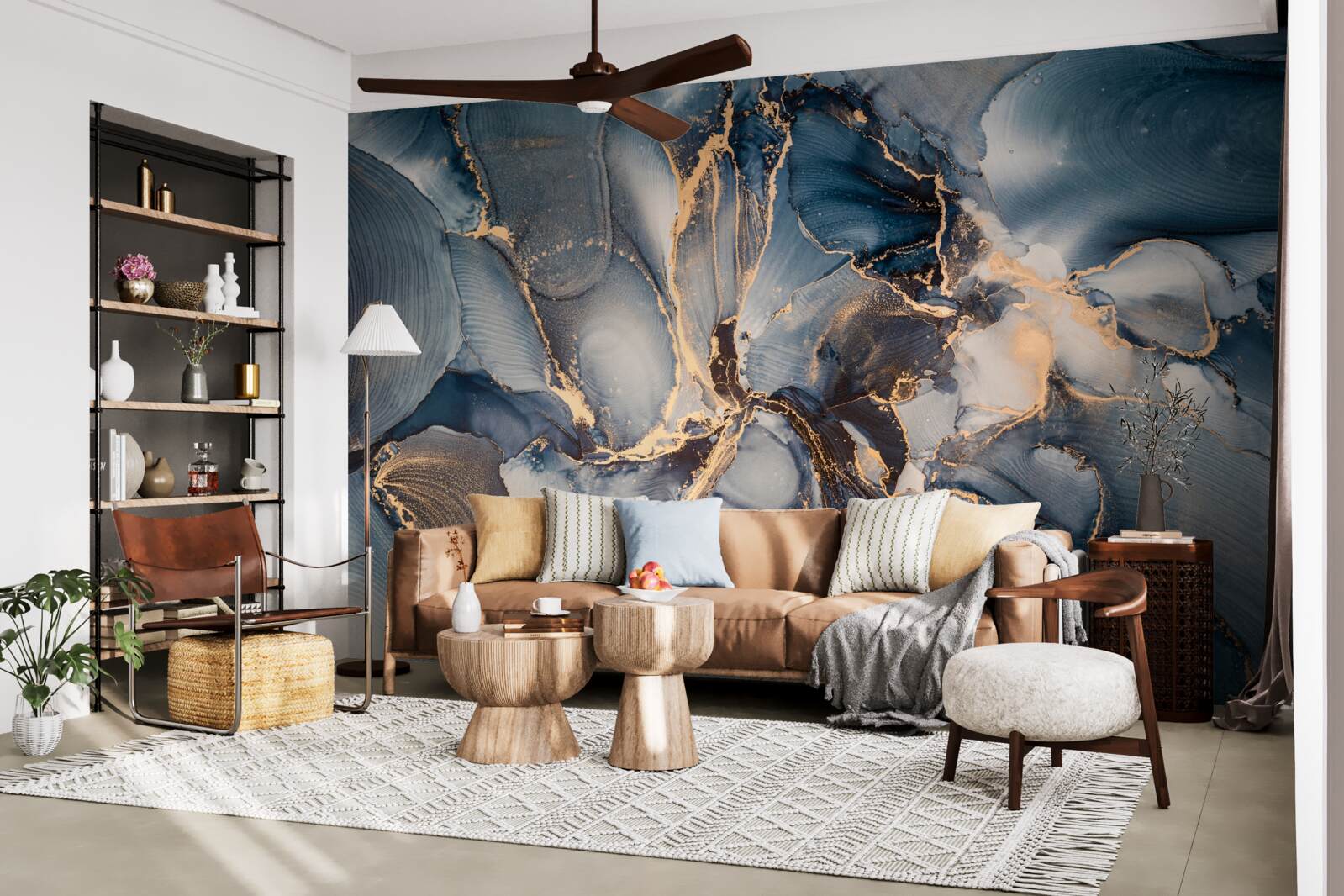 Fototapeta marmur w bogatych odcieniach błękitu i złota