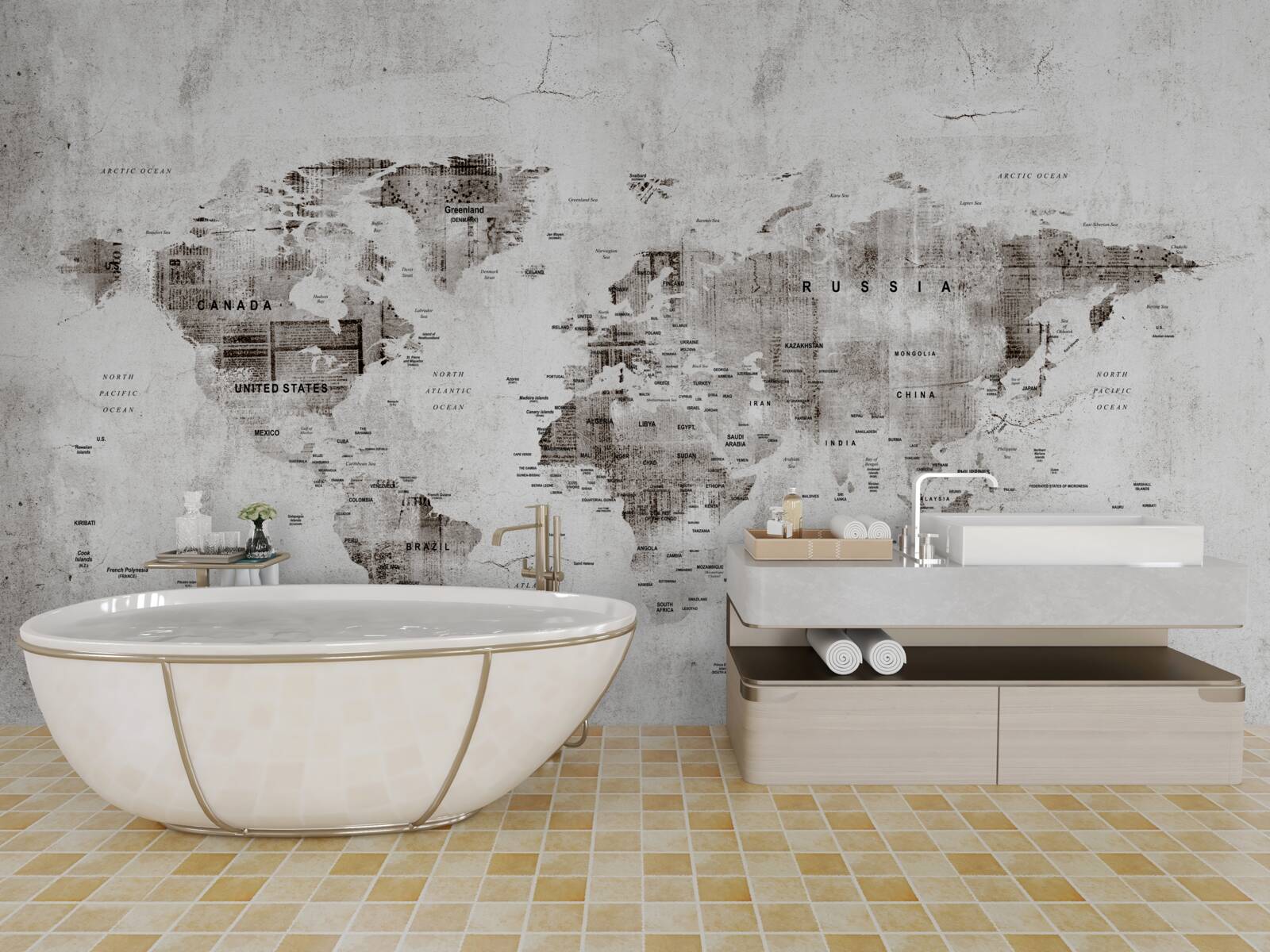 Fototapeta mapa świata pokazująca nazwy stanów