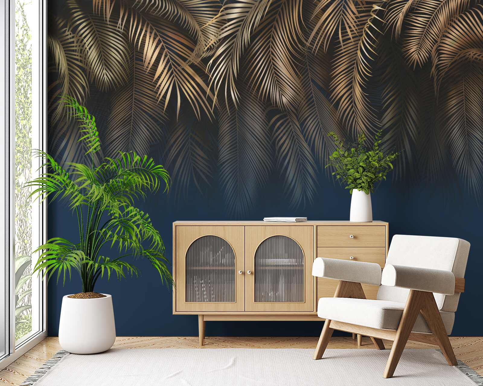 Fototapeta w nocy paproć mieni się złotymi liśćmi