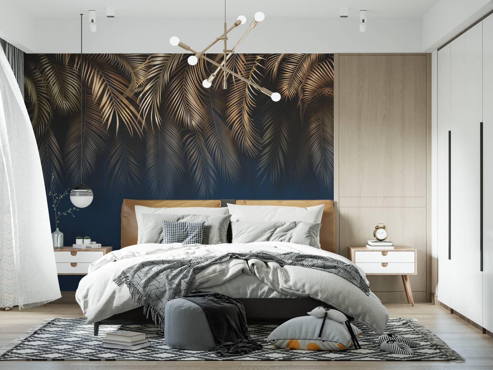 Fototapeta w nocy paproć mieni się złotymi liśćmi