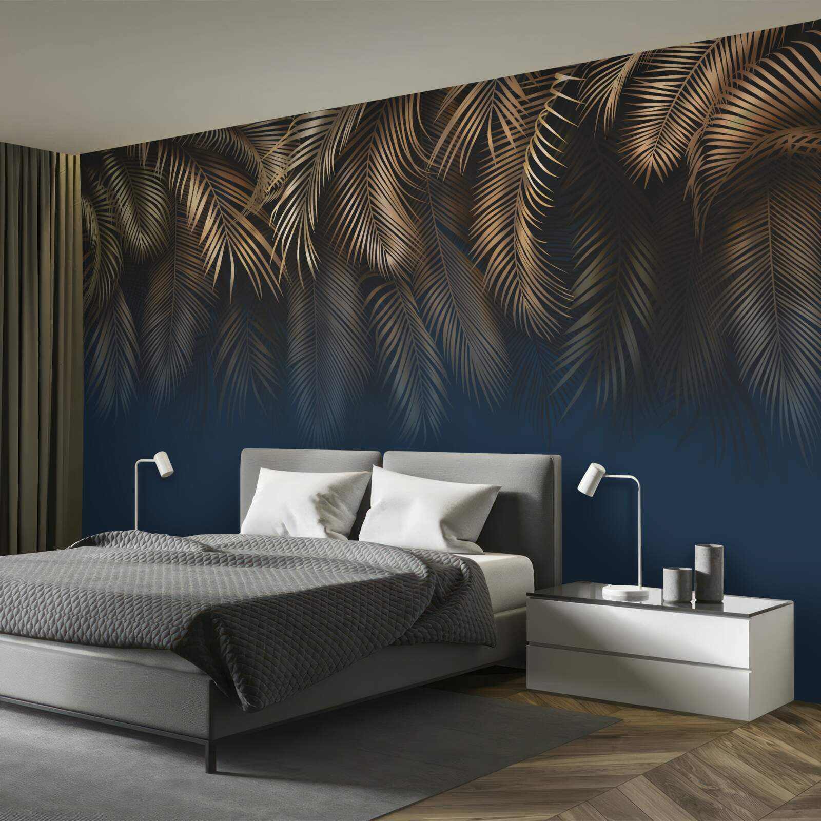 Fototapeta w nocy paproć mieni się złotymi liśćmi