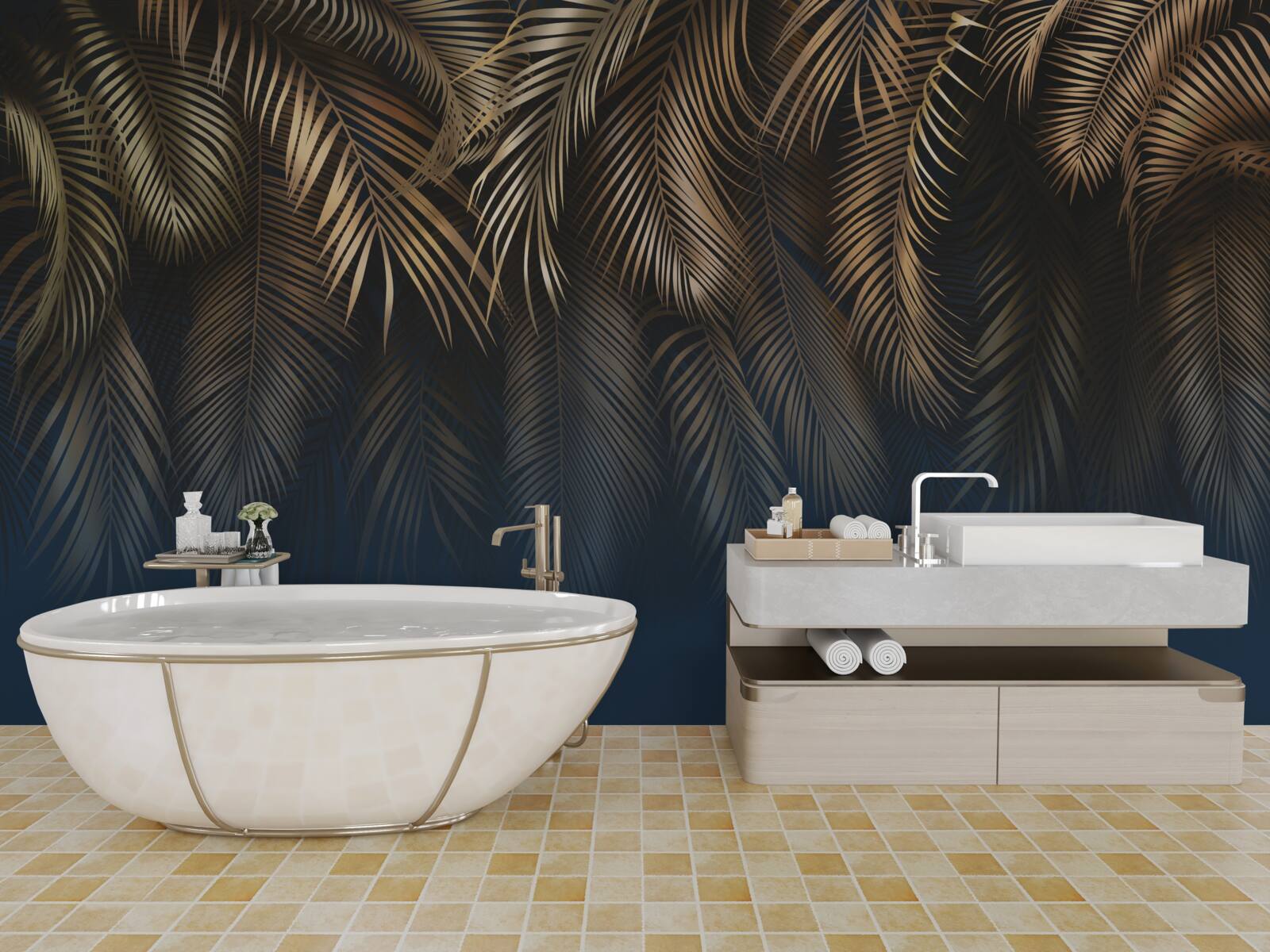 Fototapeta w nocy paproć mieni się złotymi liśćmi