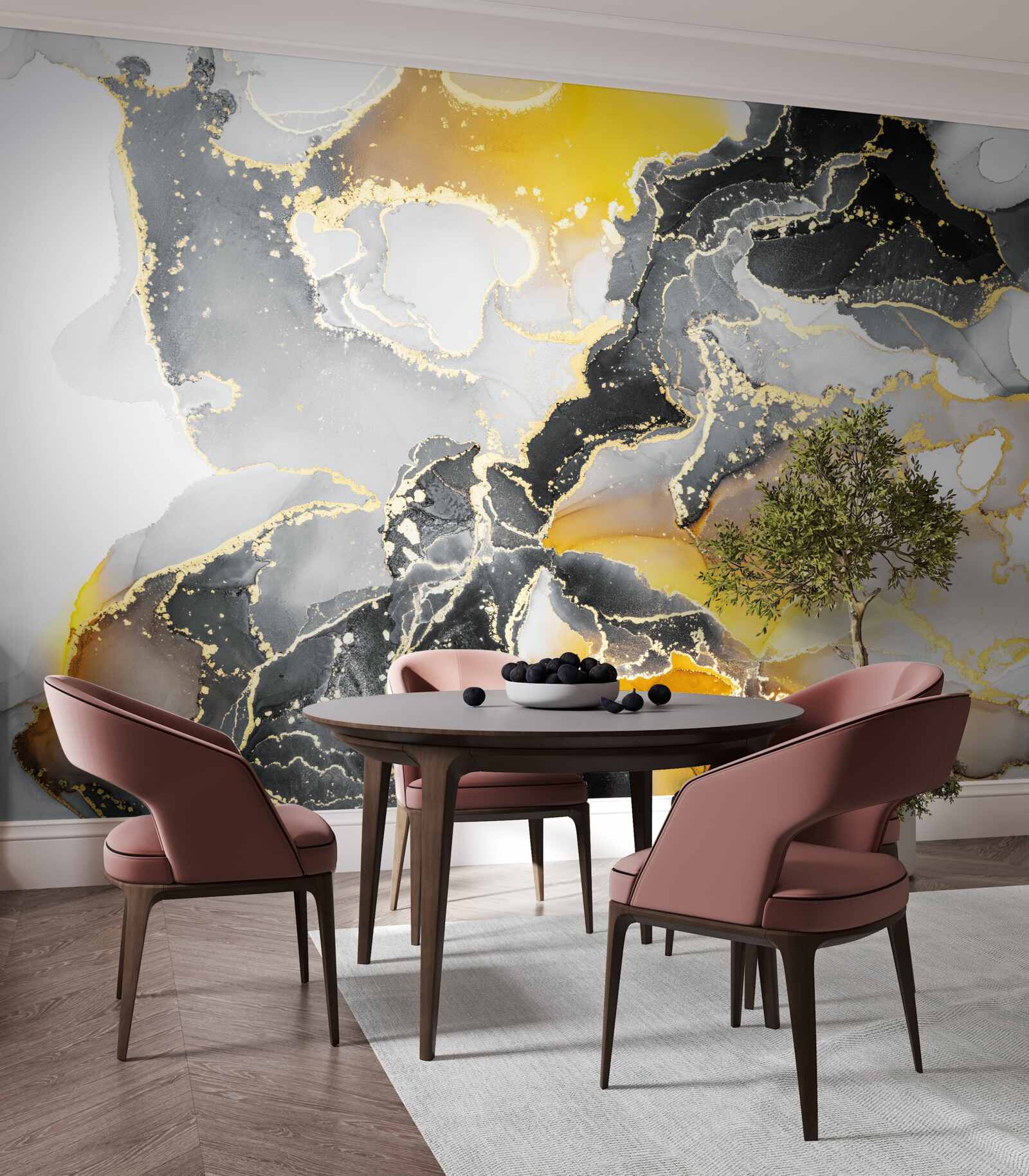 Fototapeta ciemny i złoty wzór na szarym marmurze