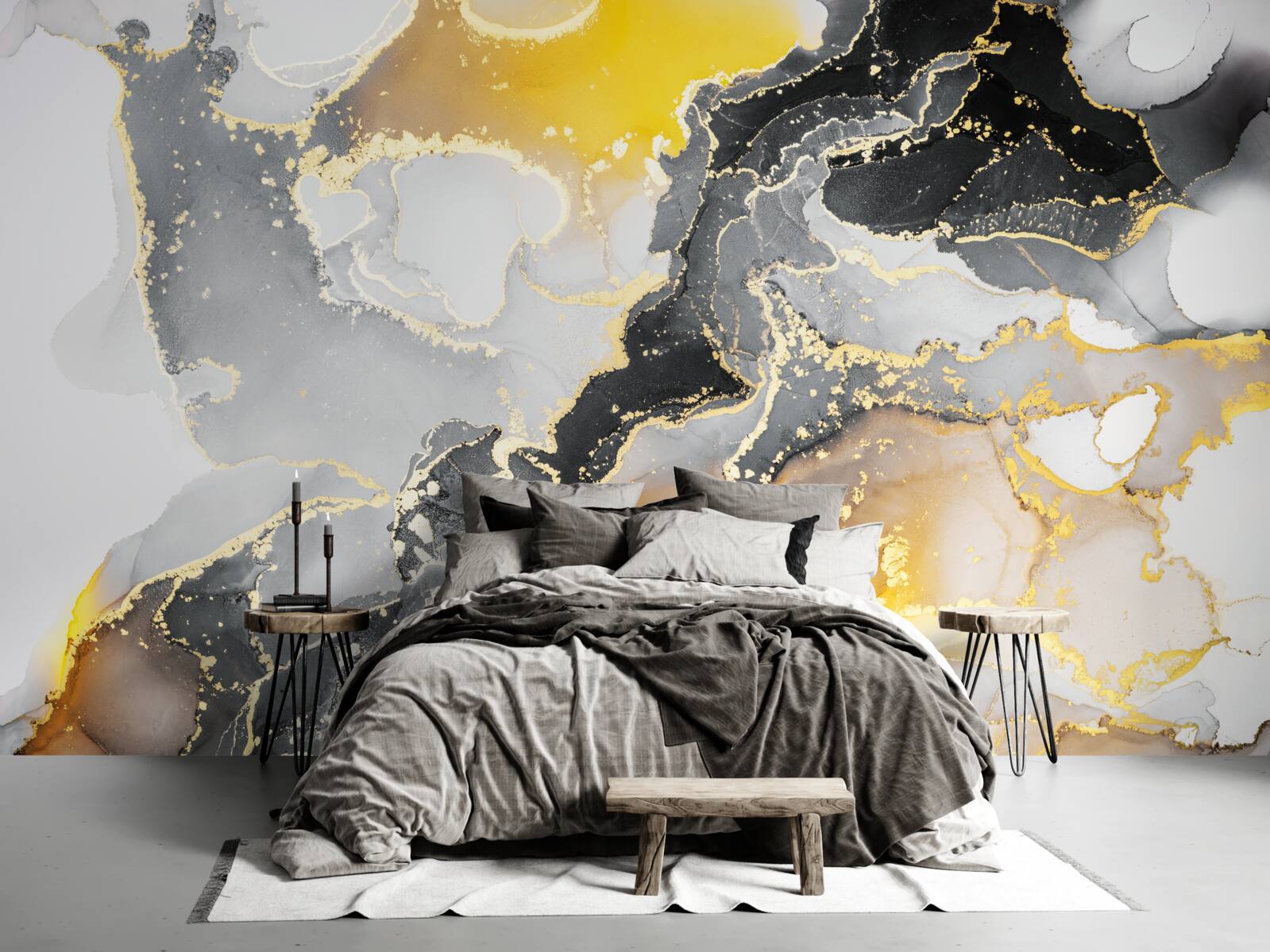 Fototapeta ciemny i złoty wzór na szarym marmurze
