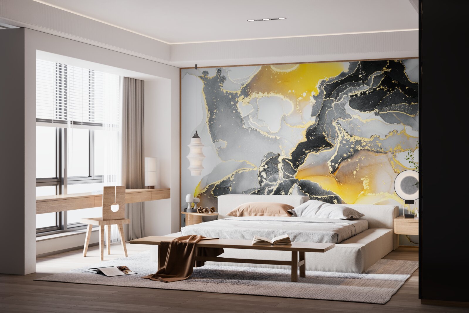 Fototapeta ciemny i złoty wzór na szarym marmurze