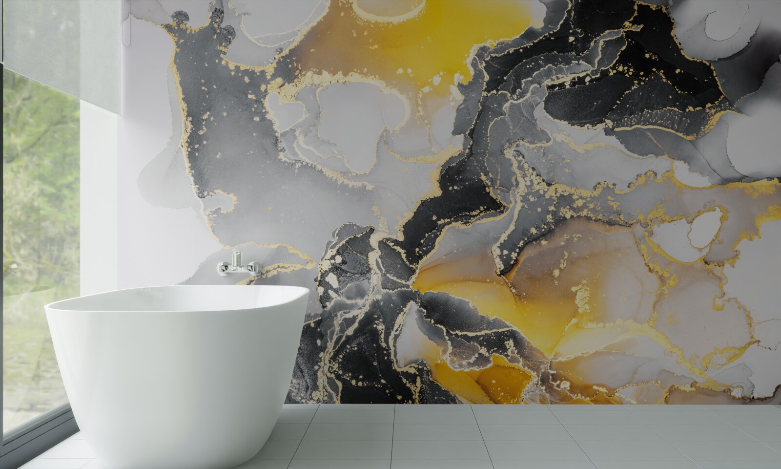 Fototapeta ciemny i złoty wzór na szarym marmurze