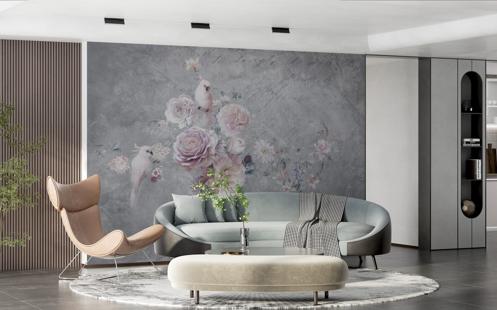 Fototapeta bukiet uzupełniony kompozycjami z papugami