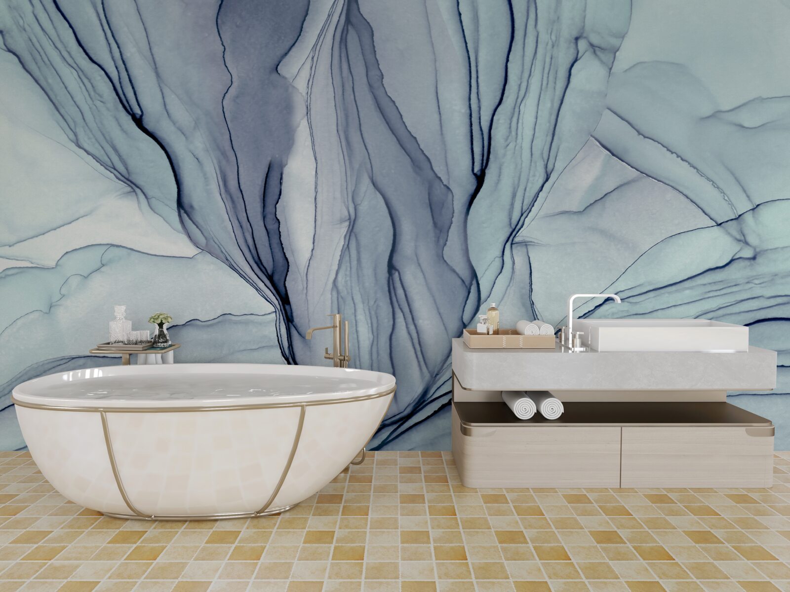 Fototapeta niebieskie wzory na marmurze