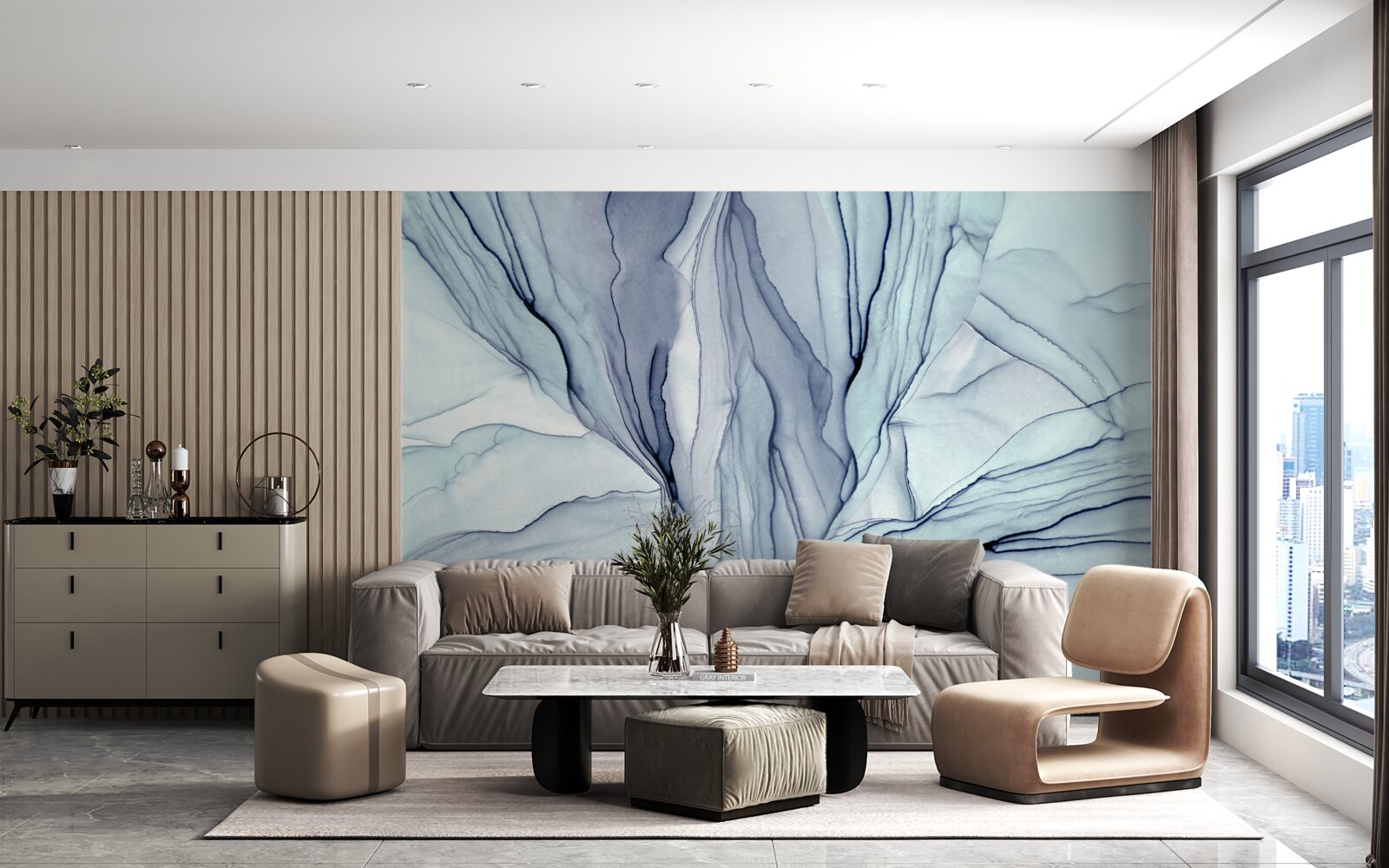 Fototapeta niebieskie wzory na marmurze